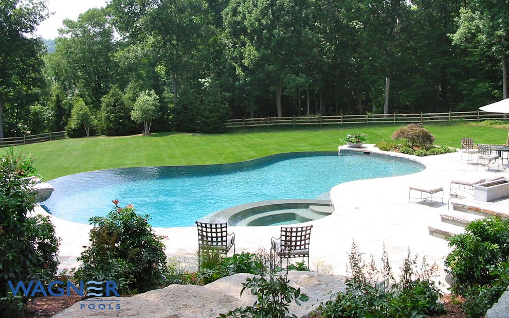 Society Hill Towers for a Traditional Pool with a Gunite and Vanishing Edge, Spa, Tahoe Blue Pebble, in Floor Cleaning, Ozone/uv Sanitzing by Wagner Pools