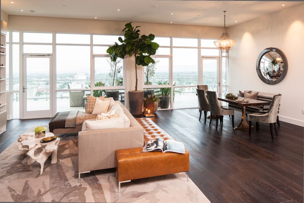 Solaire Apartments for a Contemporary Living Room with a Dining Table and Hollywood Penthouse 2303 by Susan Manrao Design