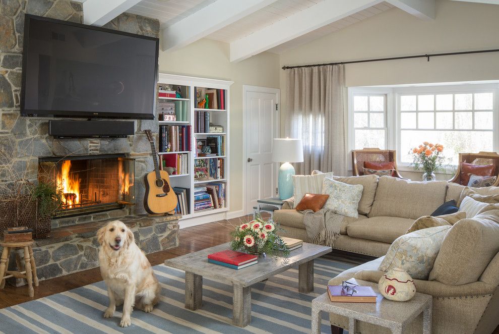 Soundbar vs Surround Sound for a Traditional Family Room with a Cane Chairs and California Collected by Shannon Ggem Asid