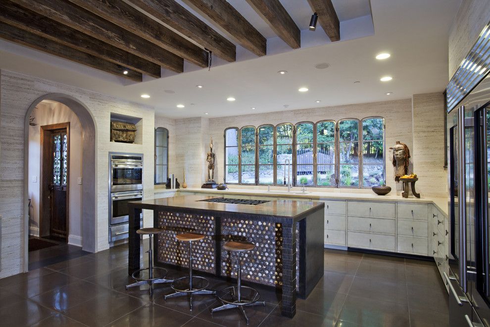 South Carolina Islands for a Mediterranean Kitchen with a Limestone Tiles and Monte Sereno Historic Whole House Remodel by Conrado   Home Builders