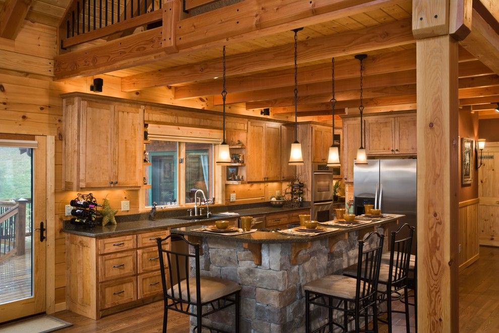 South Carolina Islands for a Rustic Kitchen with a Pendant Lights and the Park Vista by Log Homes of America