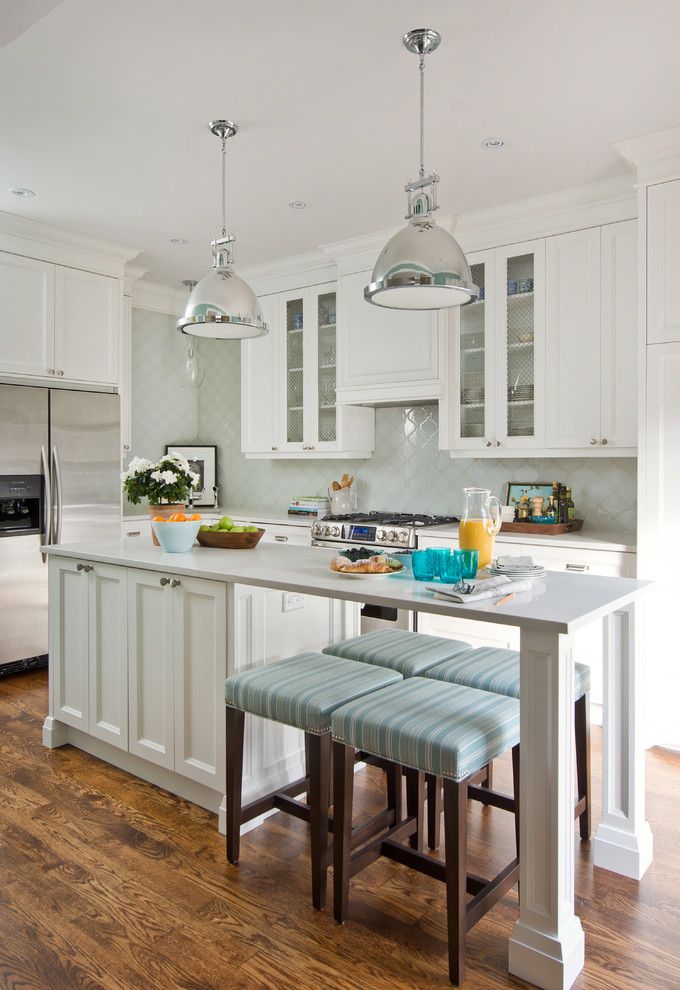 South Carolina Islands for a Traditional Kitchen with a Striped Fabric and Rosemount Kitchen by Vanessa Francis