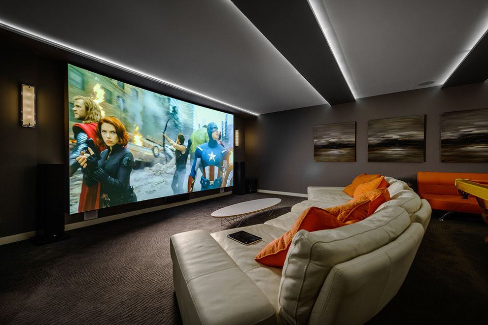 Southlake Movie Theater for a Contemporary Home Theater with a Contemporary and Dwell on Despard by Joshua Lawrence Studios Inc