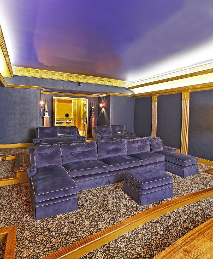 Southridge Movie Theater for a Eclectic Home Theater with a Carved Wood and Media Room by Rsvp Design Services