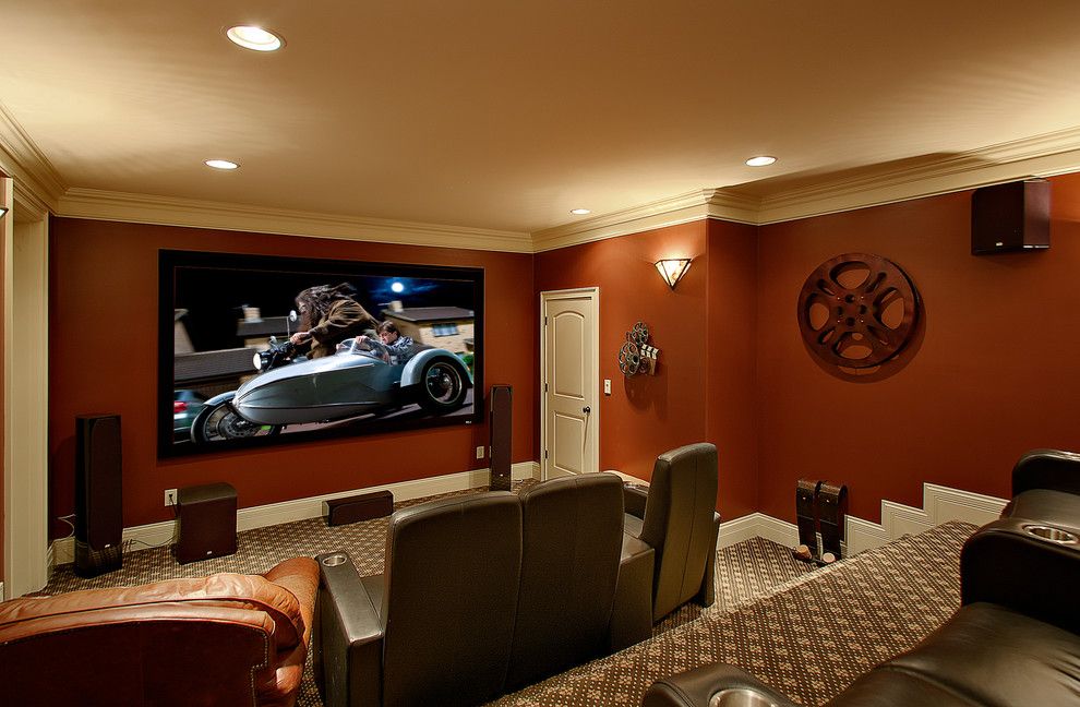 Spanish Fork Theater for a Traditional Home Theater with a Beige Ceiling and Home Theater by Iss Llc