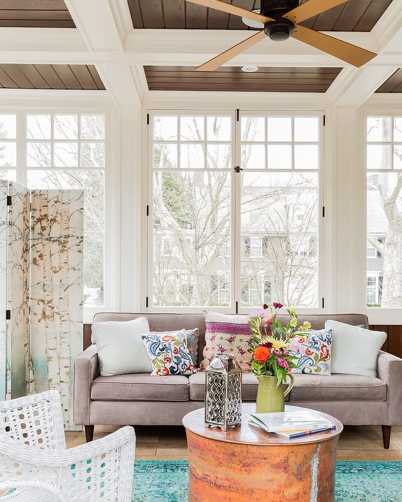 Spring Window Fashions for a Shabby Chic Style Porch with a Wood Floor and Brookline Restoration by Disipio Building Group, Inc.