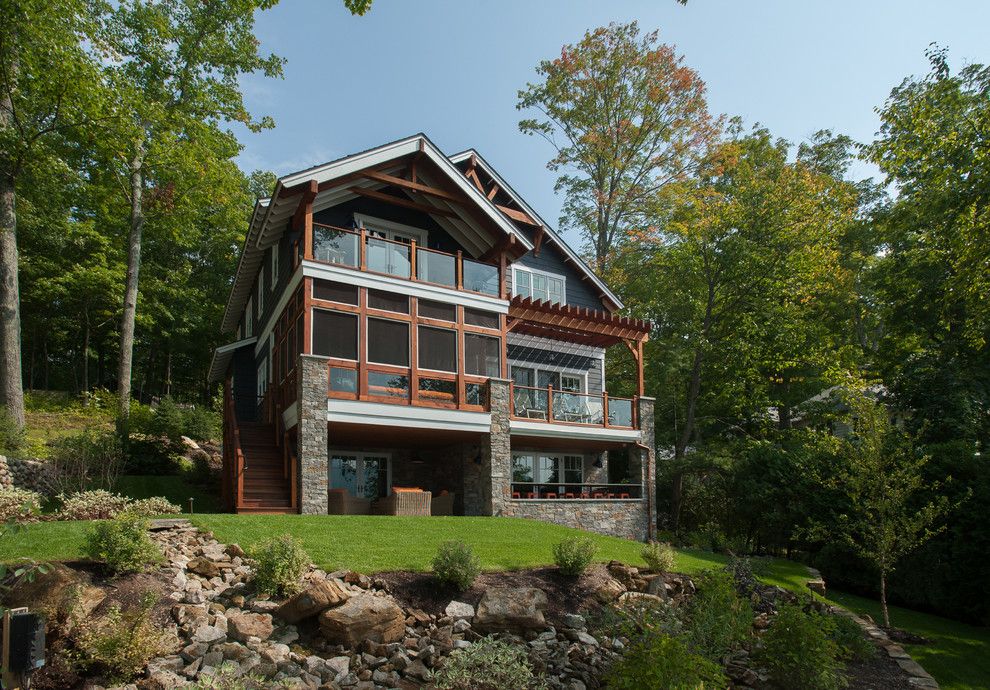 Squam Lake for a Rustic Exterior with a Lake View and Lake George Retreat by Phinney Design Group