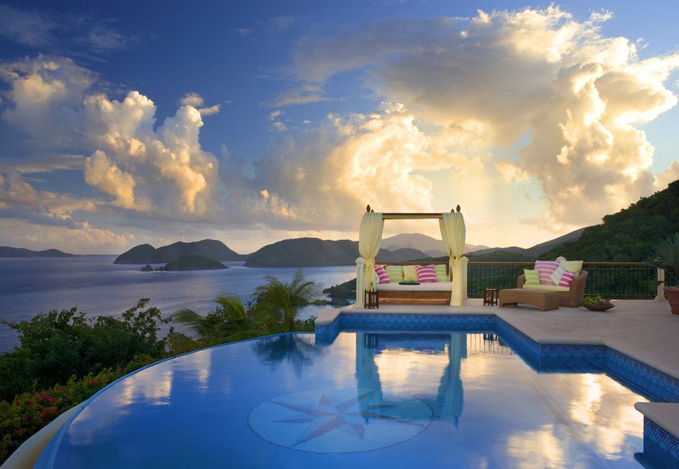 St Germain Furniture for a Tropical Pool with a Decorative Pillows and Hawksview, St. John, Usvi by Dan Forer, Photographer