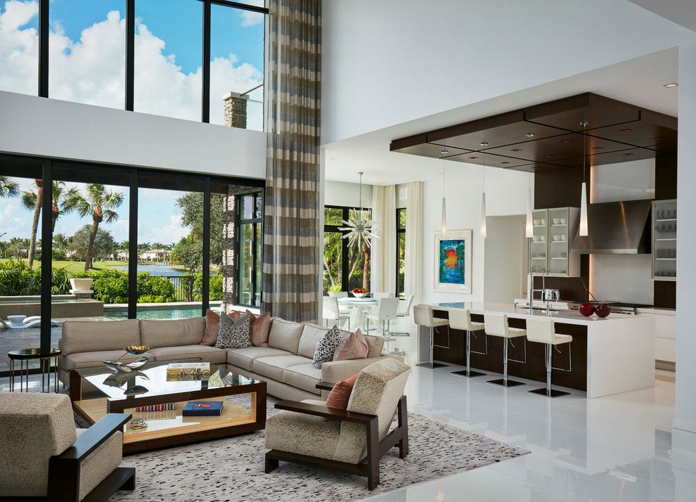 St Marlo Country Club for a Contemporary Living Room with a Gray Sectional Sofa and Private Residence, St. Andrew's Country Club, Boca Raton, Fl by Susan Lachance Interior Design