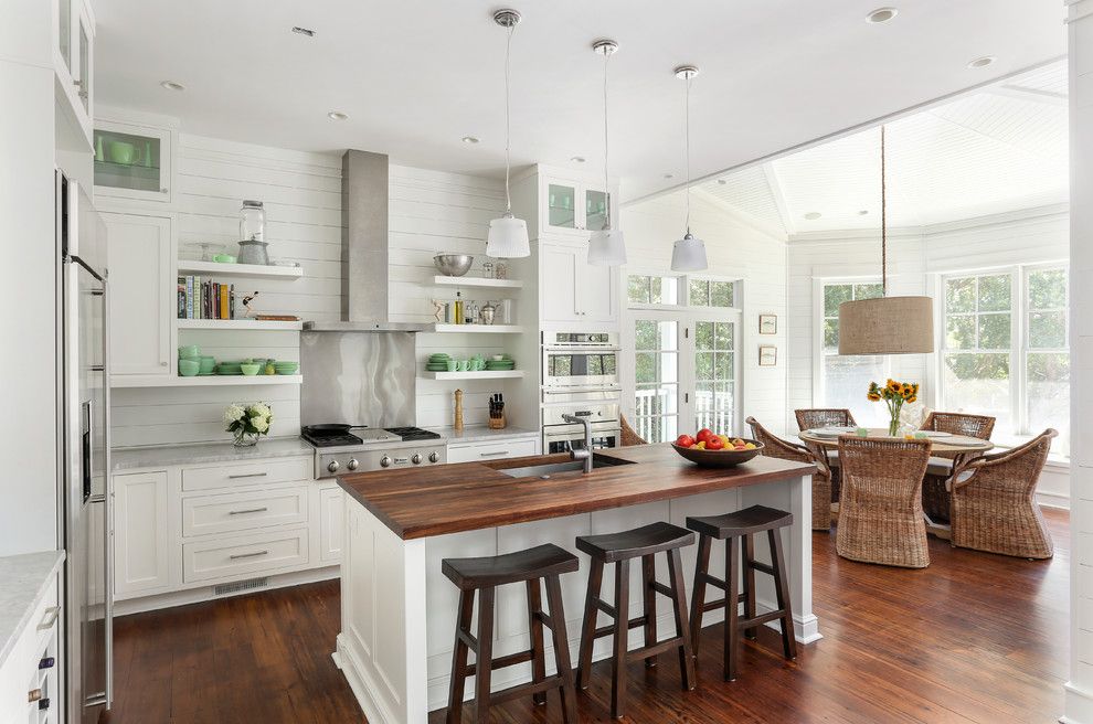 Stainless Steel vs Nonstick for a Beach Style Kitchen with a Windows and Amy Trowman Sullivans Beach House No. 3 by Matthew Bolt Graphic Design