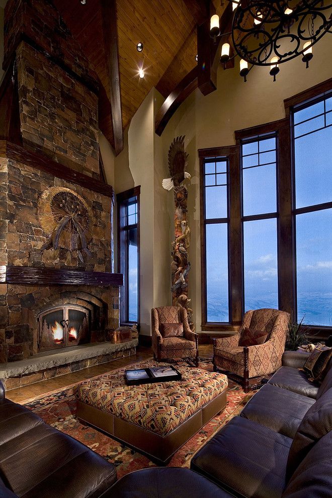 Standard Plumbing Utah for a Rustic Living Room with a Round Chandelier and Projects by Mitch Allen Photography