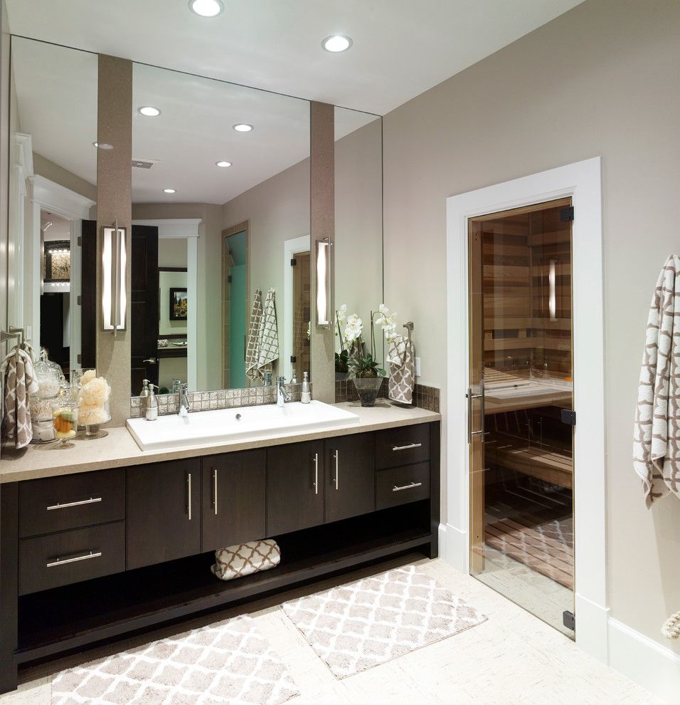 Steam Room vs Sauna for a Transitional Bathroom with a Pool House and 2014 Parade Home   Alpine by Joe Carrick Design   Custom Home Design