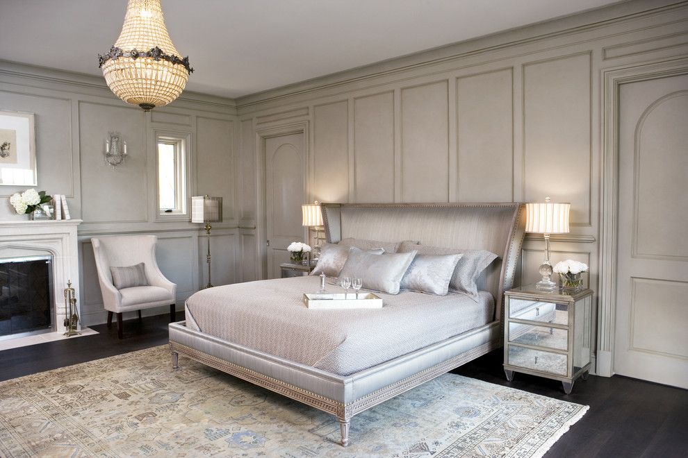 Stiles Construction for a Transitional Bedroom with a Mirrored Bedside Chest and Lake Residence by Linda Mcdougald Design | Postcard From Paris Home