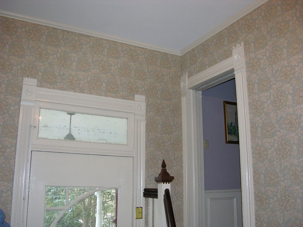 Stroheim for a Midcentury Entry with a Entry and Entry Hall with Flower Fabric Wall by V.e. Thoman