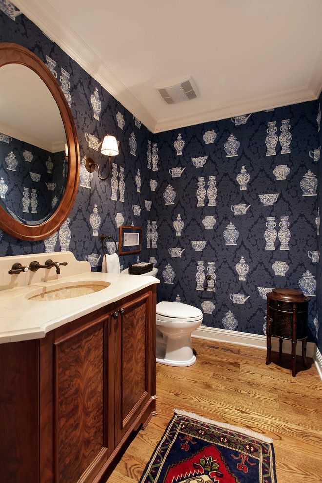 Stroheim for a Traditional Bathroom with a Damask and Traditional Bathroom by Aveinteriors.com