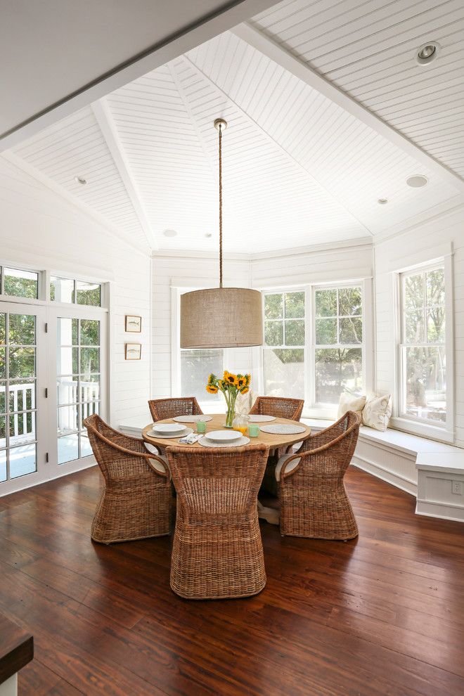 Sunflower Cafe Sonoma for a Beach Style Dining Room with a Round Dining Table and Amy Trowman Sullivans Beach House No. 3 by Matthew Bolt Graphic Design