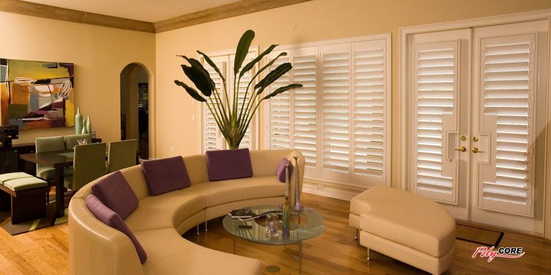 Sunland Shutters for a Midcentury Living Room with a Midcentury and Sunland Shutters  Polycore by Ej's Home Improvements, Inc.