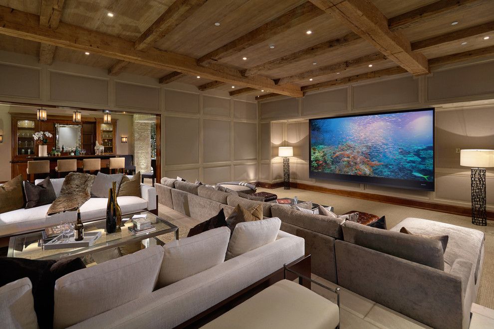 Syracuse Movie Theater for a Mediterranean Home Theater with a Party Room and Laguna Beach 2 by Dugally Oberfeld, Inc.