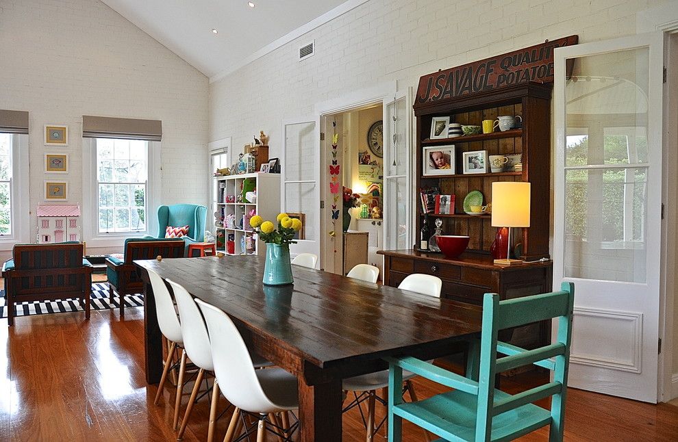 Table Shuffleboard Rules for a Eclectic Dining Room with a White Brick Wall and My Houzz: Eclectic Style and Color Rule Here by Luci.d Interiors