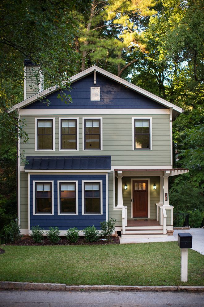 Tardis Blue Paint for a Craftsman Exterior with a Pergola and Decatur Craftsman by First Street Builders