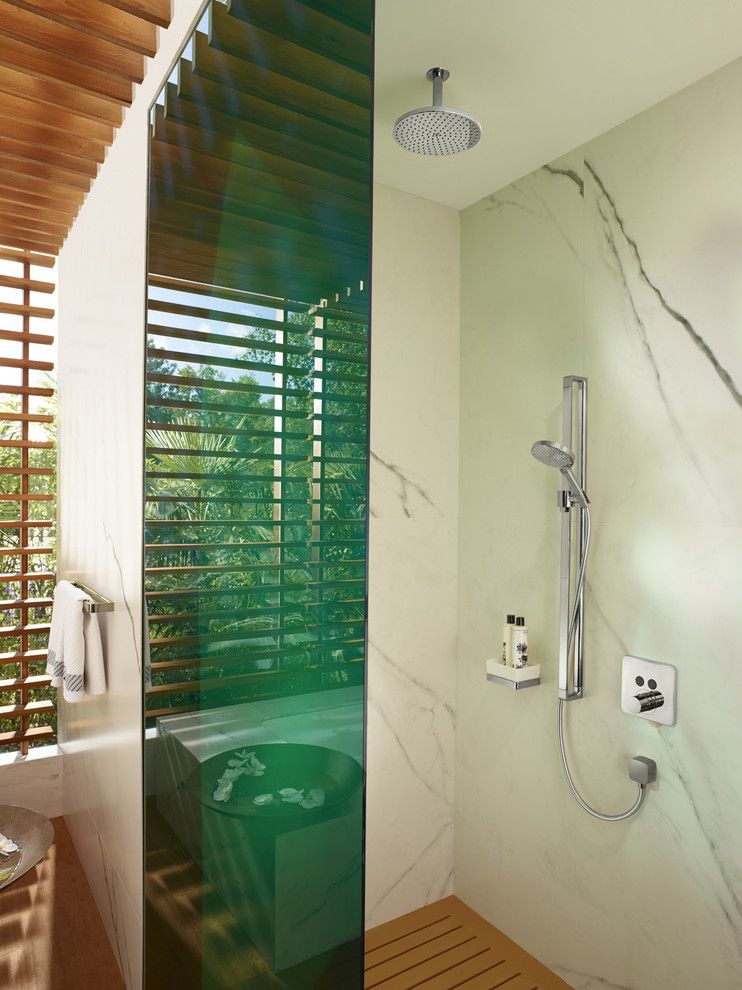 The Colonnade Atlanta for a Modern Bathroom with a Double Showerhead and Hansgrohe by Hansgrohe Usa