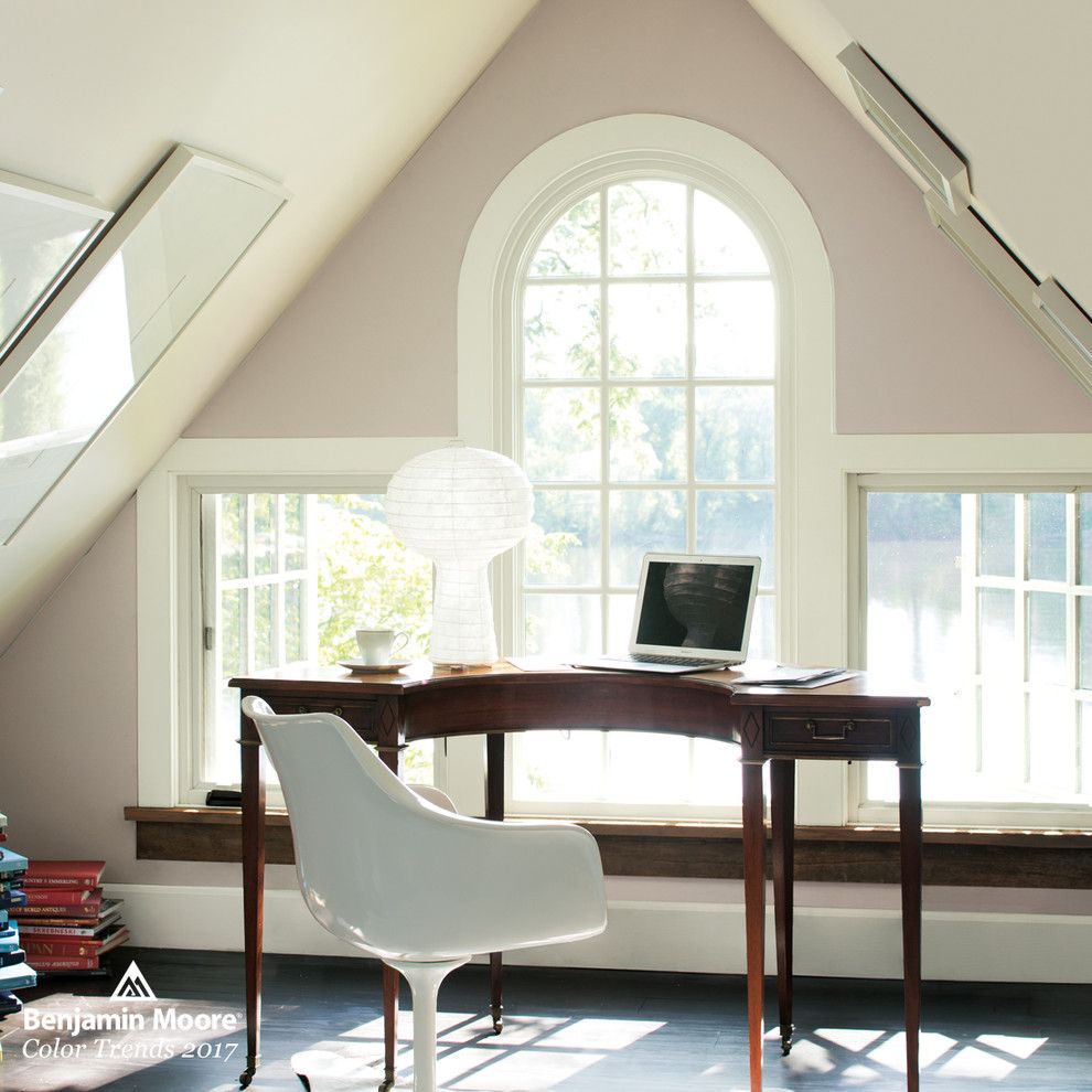 The Woodlands of College Station for a Contemporary Home Office with a Vaulted Ceiling and Benjamin Moore by Benjamin Moore