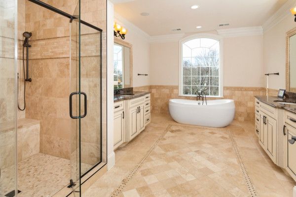 Tile and Stone Warehouse for a Modern Bathroom with a Countertops and Piedmont Ivory Collection   Travertine by Best Tile