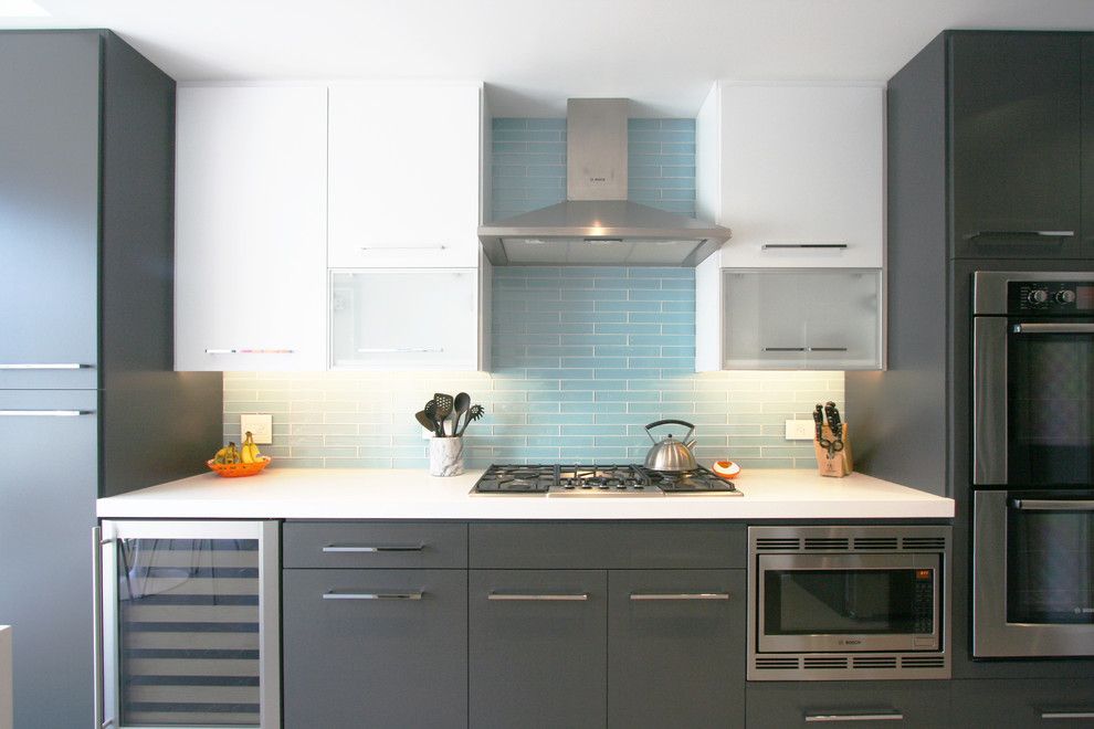 Tile Outlet Chicago for a Contemporary Kitchen with a Two Toned Kitchen and East Erie Condo by Habitar Design