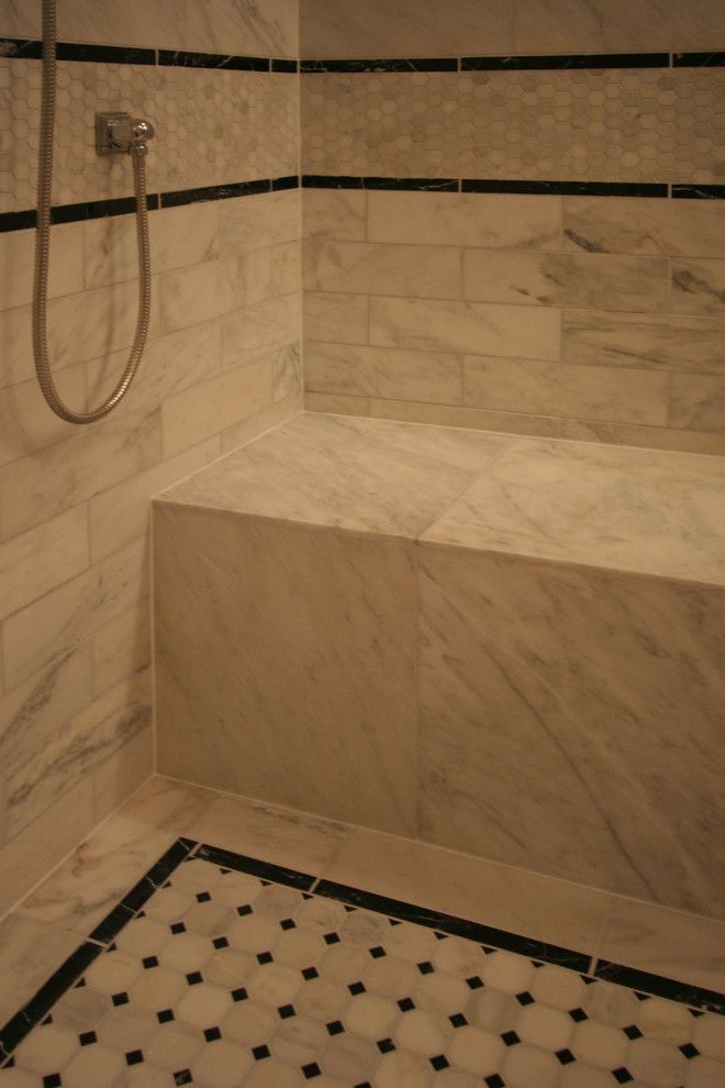 Tile Outlet Chicago for a Traditional Bathroom with a Chrome Fixtures and Lincoln Park Master Bathroom by Habitar Design