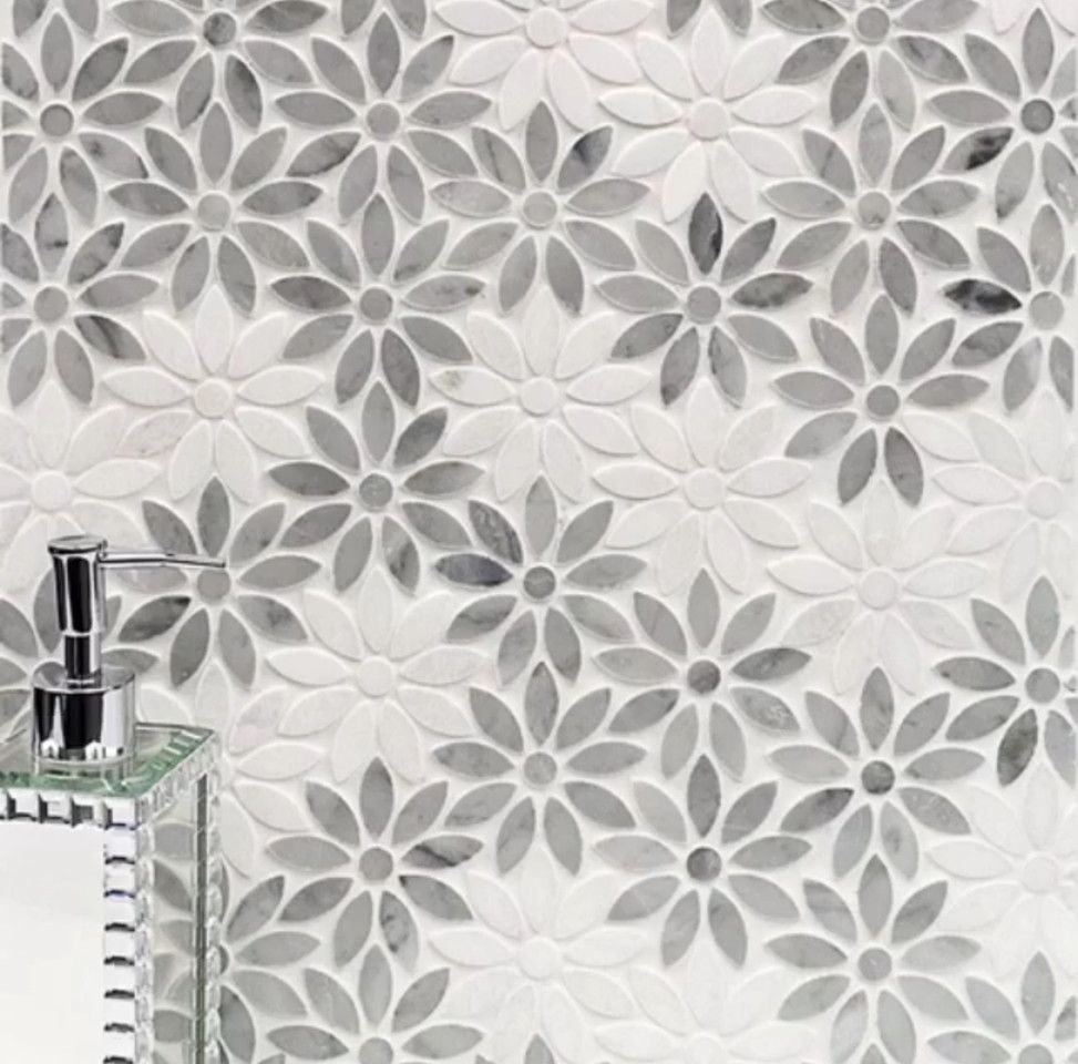 Tileco for a  Spaces with a Flower Tile and Worldly Waterjet Marble by Tileco