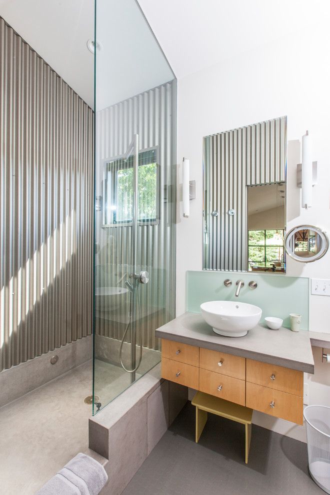 Tin Roof Rusted for a Contemporary Bathroom with a Raised Sink and Saint Helena, Ca Ultra Modern Guest House by Victor M Samuel Photography