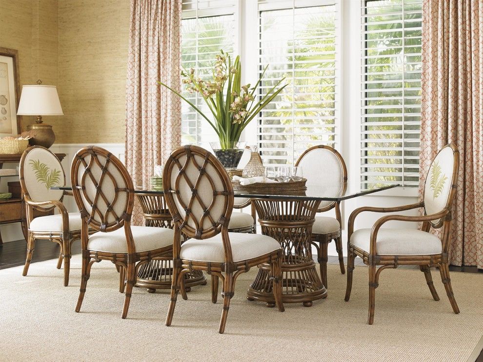 Tommy Bahama Newport Beach for a Tropical Dining Room with a Armchairs and Tommy Bahama Home Bali Hai Tropical Double Pedestal 7 Piece Dining Set by Baer's Furniture