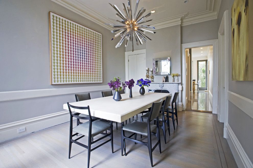 Tony Duquette for a Modern Dining Room with a White Wood Floor and Todd Davis Architecture by Todd Davis Architecture