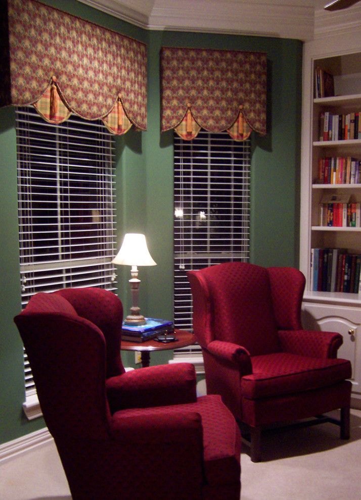 Torchere for a Transitional Home Office with a Drapery and Cottage Lane by David Pope