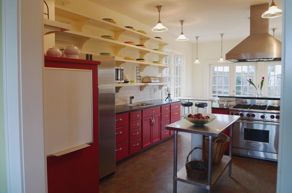 Trespa for a Eclectic Kitchen with a Black Counter and Schoolhouse Kitchen by Live Work Play