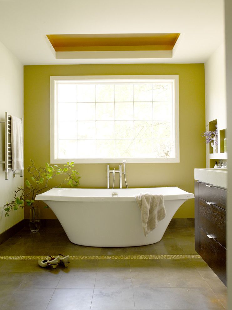 Tri Green Tractor for a Contemporary Bathroom with a Floral Arrangement and Master Bathroom Retreat by Jennifer Gardner Design