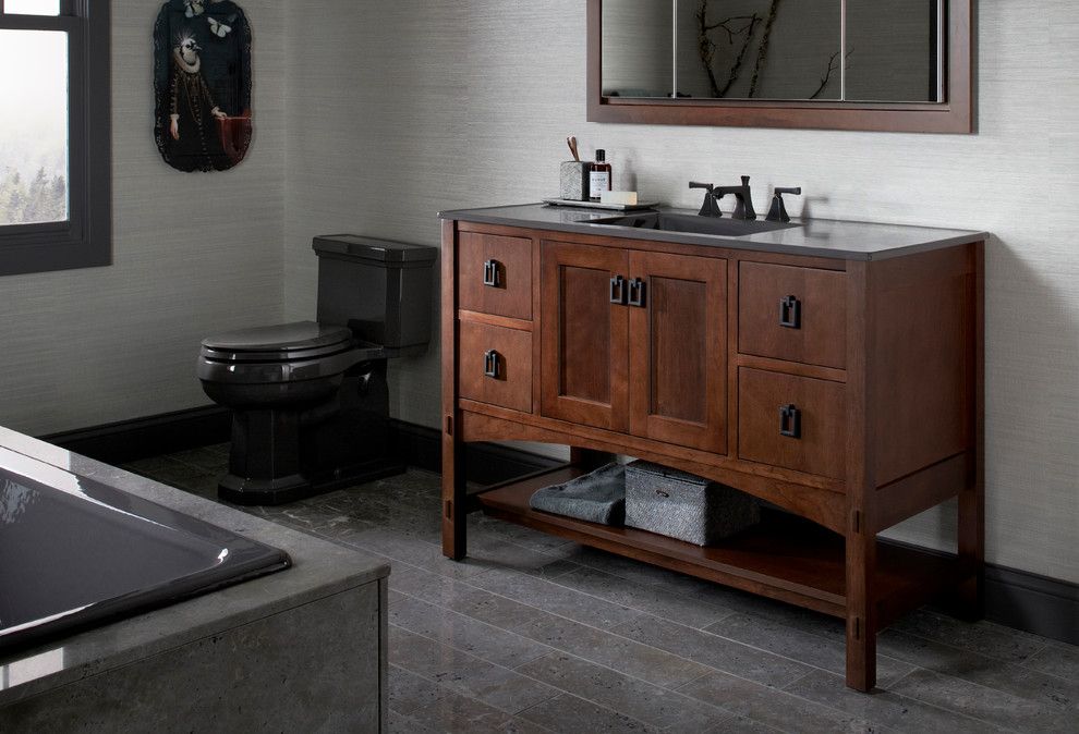 Turners Furniture for a Contemporary Bathroom with a Beige Walls and Kohler Bathroom Vanities by Capitol District Supply