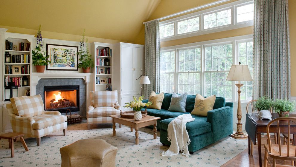 Turners Furniture for a Traditional Living Room with a Star Leather Ottoman in Tan and Cape Cod Gal by Elizabeth Drake of Drake Interiors Limited