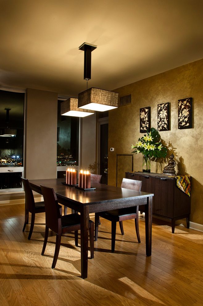 Twinspires for a Asian Dining Room with a Dark Wood Dining Chairs and Chicago South Loop Condo by Hilary Bailes Design