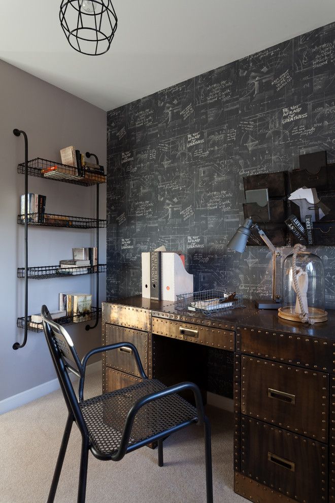 Twinspires for a Contemporary Home Office with a Chalkboard Wallpaper and North Kent Showhome by Ryan Wicks Photography Ltd