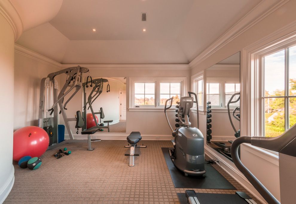 Ultratec for a Transitional Home Gym with a Carpet and Gray House by Bruce D. Nagel Architect