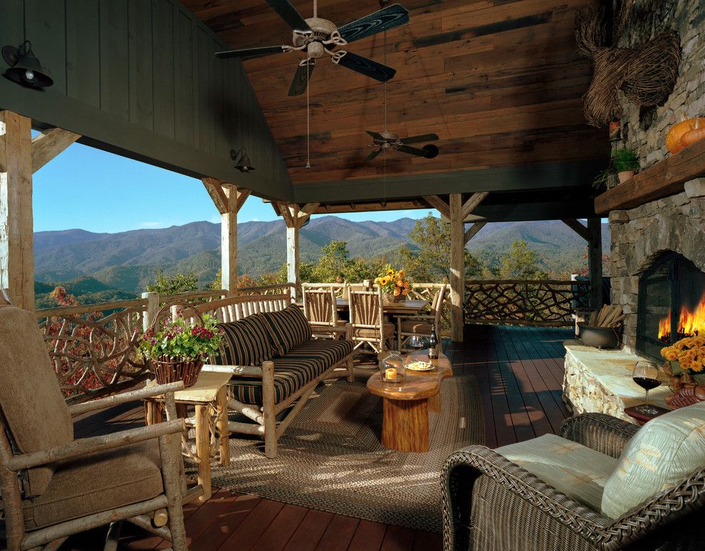 Unclaimed Furniture for a Rustic Porch with a Mountain View and Balsam Mountain Rustic Elegance by Appalachian Antique Hardwoods