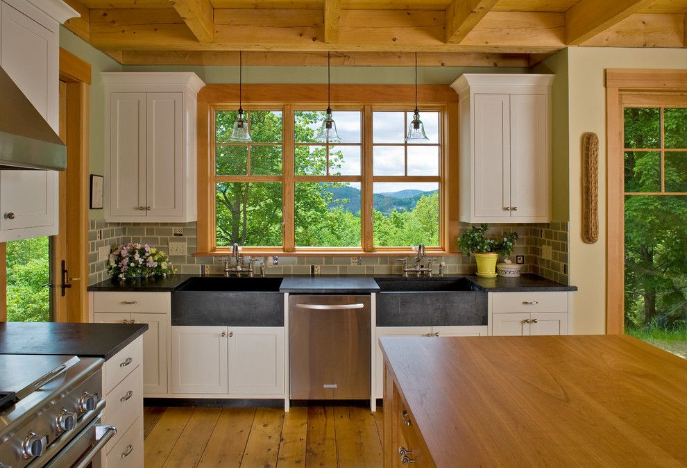 Unclogging a Sink for a Traditional Kitchen with a Double Apron Sinks and Vermont Hilltop Home by Haynes & Garthwaite Architects