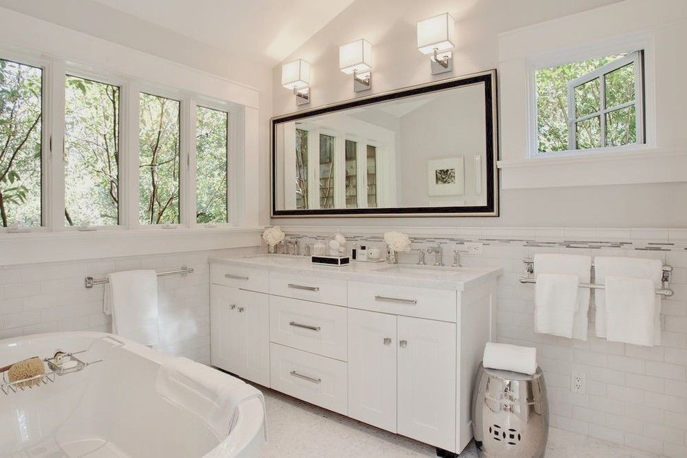 Unclogging a Sink for a Transitional Bathroom with a White Walls and Mill Valley, Ca by Urrutia Design