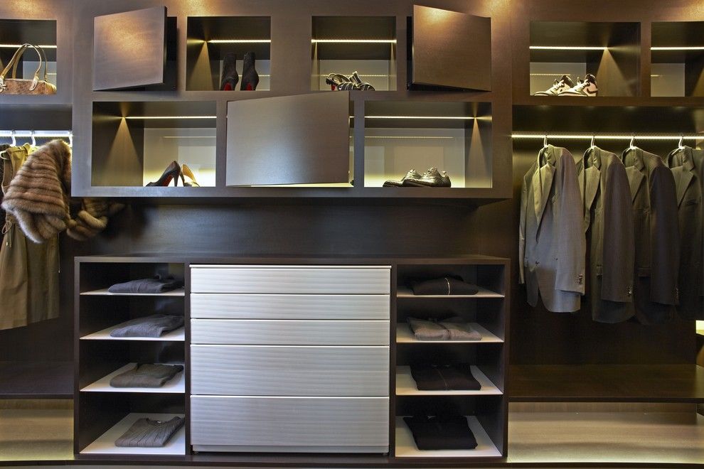 Valance Definition for a Contemporary Closet with a Storage Cubbies and Strause by Lisa Adams, La Closet Design