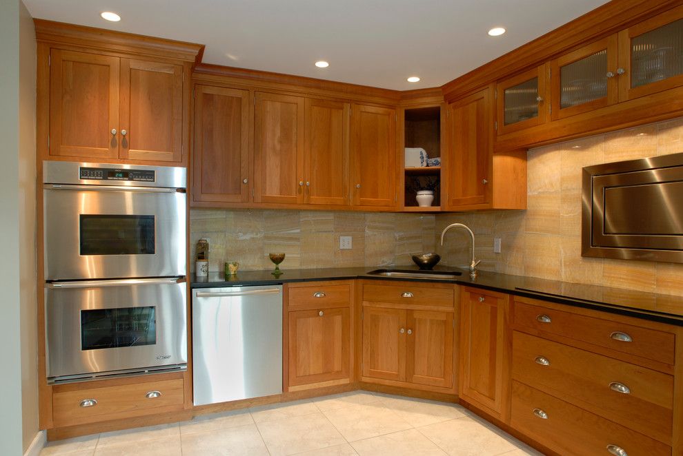 Valley Forge Flag for a Traditional Kitchen with a Black Counter and Valley Forge Kitchen by Oberholtzer Custom Cabinetry