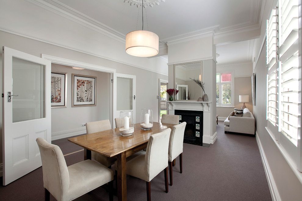 Vernon Hills Theater for a Contemporary Dining Room with a Drum Pendant and Malvern East Renovation and Extension by Campbell Constructions Pty Ltd