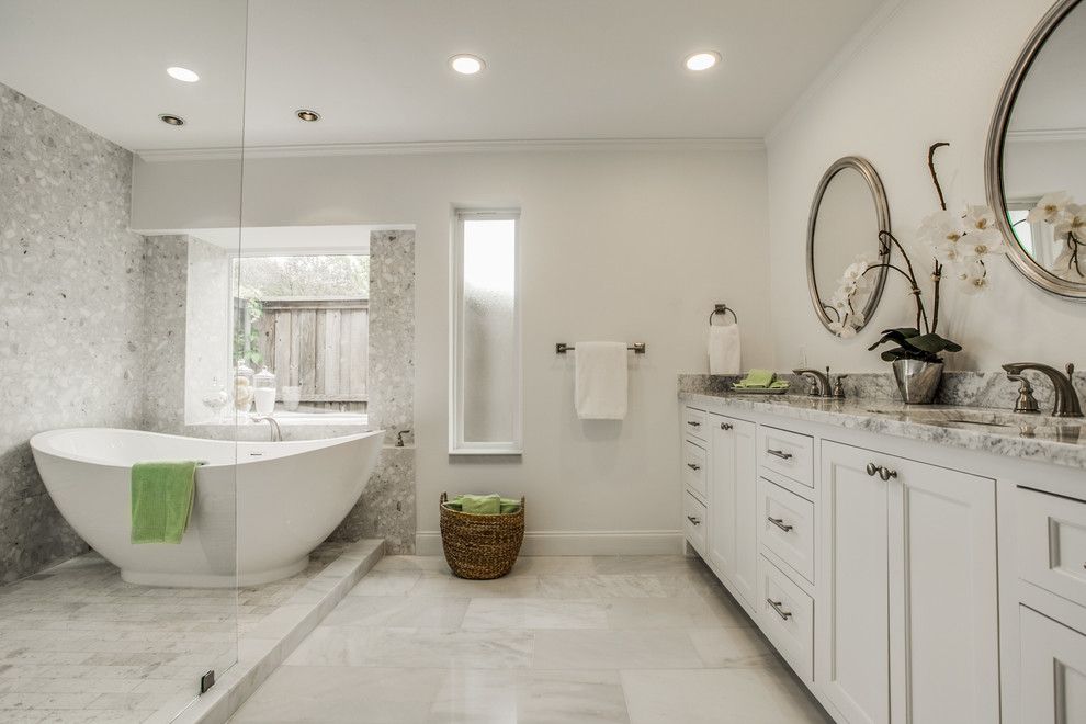 Verona Walk for a Modern Bathroom with a Arabescatobianco and John's North Dallas Home by Verona Marble Company