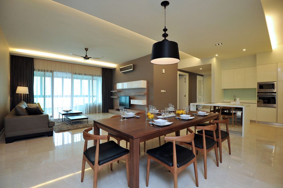 Victors Lighting for a Contemporary Dining Room with a White Cabinets and Seni Kiara by Senihomes