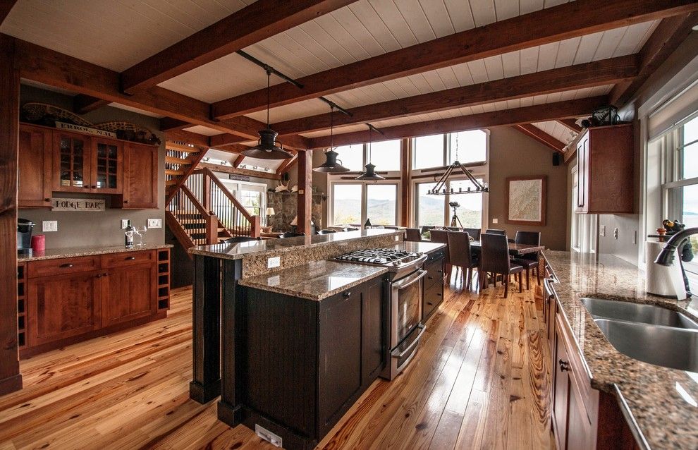 Vigo Industries for a Rustic Kitchen with a Open Floor Plan and Moose Ridge Lodge Post and Beam by Yankee Barn Homes